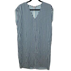 H&M Dress Women Size 4 Blue White Stripe Tunic Shift Dolman Sleeve Casual Summer
